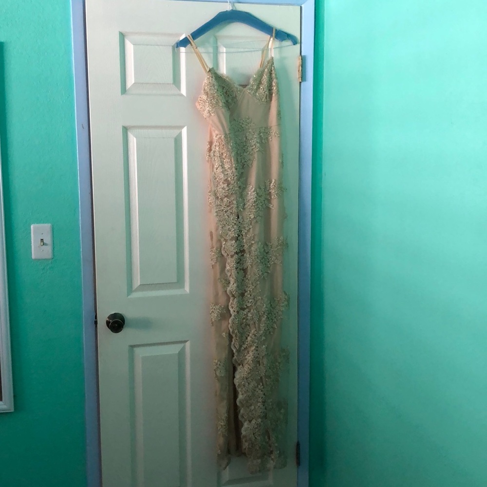 Gold Lace Formal Dress w/ Slit
